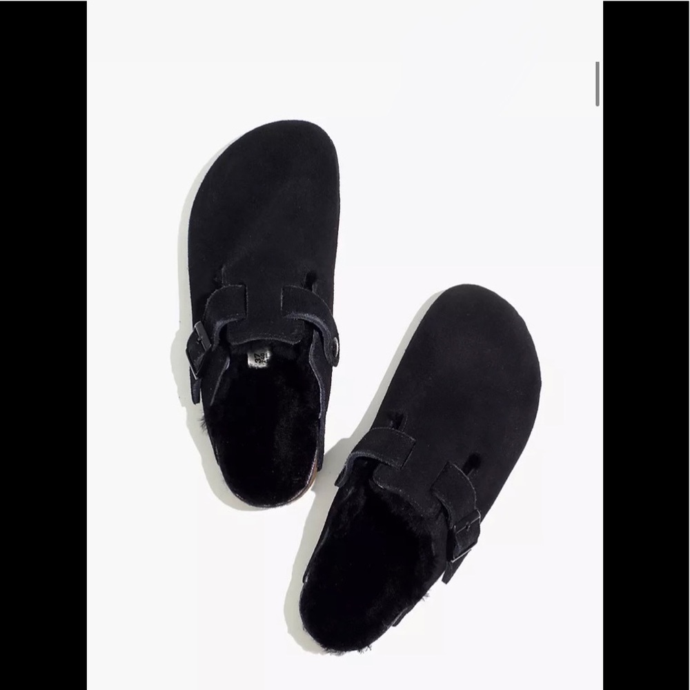 NEW Birkenstock Black Suede Boston Clogs Shearling
